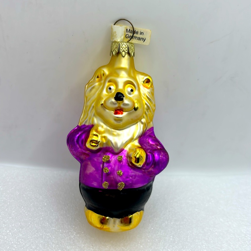 Vintage 3.5" Lion Blown Glass Purple and Gold Ornament made in Germany
